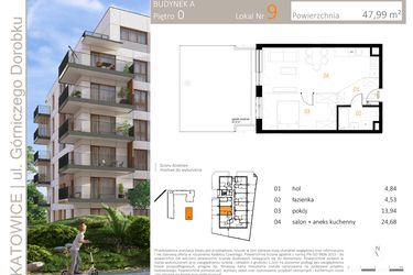 Rzut - Mieszkanie na sprzedaż 2 pokoje o powierzchni 47,99 m² - numer A_9 w Zielony Nikiszowiec