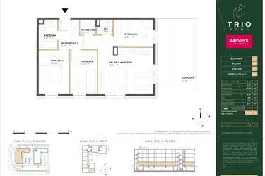 Rzut - Mieszkanie na sprzedaż 4 pokoje o powierzchni 66,89 m² - numer A006 w Trio Park