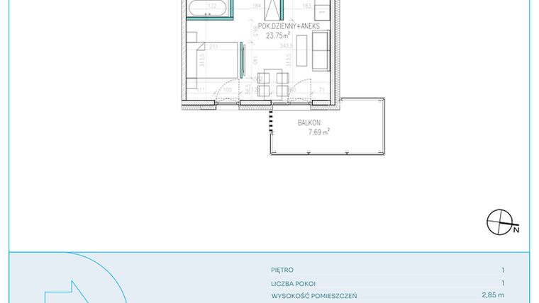 Rzut - Mieszkanie na sprzedaż 1 pokój o powierzchni 32,37 m² - numer D10 w Dwa Jeziora CD