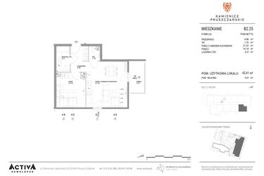 Rzut - Mieszkanie na sprzedaż 2 pokoje o powierzchni 42,41 m² - numer B2.25 w Kamienice Pruszczańskie