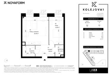 Rzut - Mieszkanie na sprzedaż 2 pokoje o powierzchni 55,13 m² - numer B-01-03 w Kolejova 1
