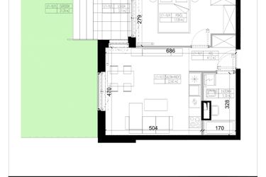 Rzut - Mieszkanie na sprzedaż 2 pokoje o powierzchni 45,91 m² - numer 1.10 w Ogrody Wiślane etap VI