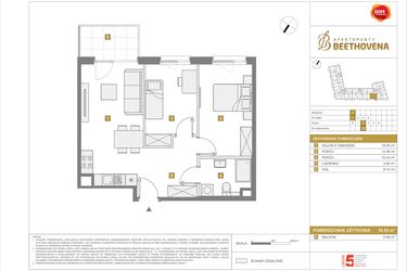 Rzut - Mieszkanie na sprzedaż 3 pokoje o powierzchni 55,95 m² - numer A13 w Apartamenty Beethovena