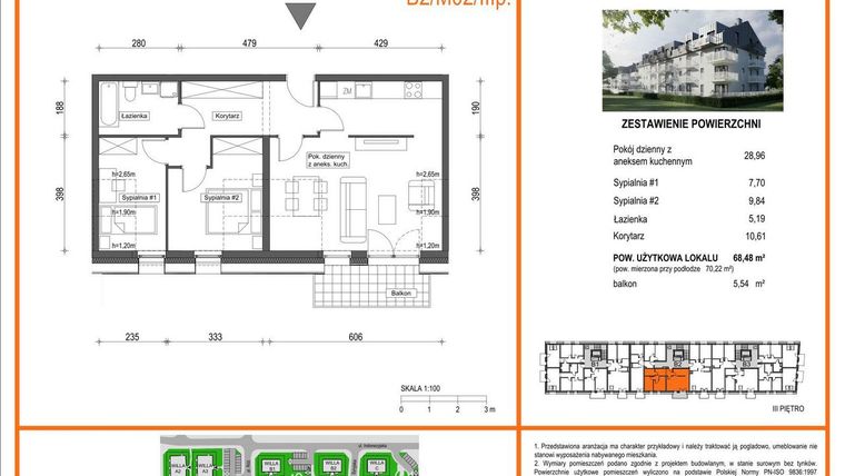 Rzut - Mieszkanie na sprzedaż 3 pokoje o powierzchni 68,48 m² - numer B2/M02/3P w Zielony Brochów 7