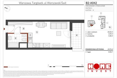 Rzut - Mieszkanie na sprzedaż 1 pokój o powierzchni 29,97 m² - numer B2-A042 w Warszawski Świt etap IX