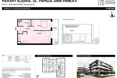 Rzut - Mieszkanie na sprzedaż 2 pokoje o powierzchni 48,4 m² - numer A1.45 w Luxor Residence