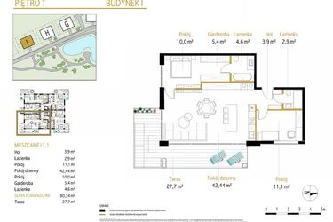 Rzut - Mieszkanie na sprzedaż 3 pokoje o powierzchni 80,34 m² - numer 1.1/I w Panorama Park
