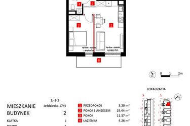 Rzut - Mieszkanie na sprzedaż 2 pokoje o powierzchni 38,27 m² - numer AJ_17/4 w Apartamenty Jeździecka