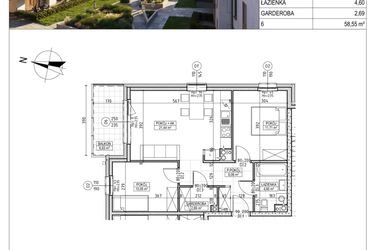 Rzut - Mieszkanie na sprzedaż 3 pokoje o powierzchni 58,55 m² - numer M.B8.01.12 w Osiedle Harmonia bud. B8