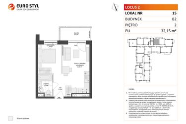 Rzut - Mieszkanie na sprzedaż 1 pokój o powierzchni 32,15 m² - numer 15 w Locus 2 bud. B2