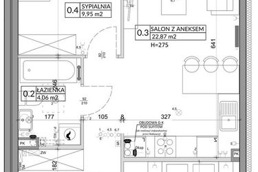 Rzut - Mieszkanie na sprzedaż 3 pokoje o powierzchni 57,39 m² - numer 94A w Osiedle Młodych etap VI