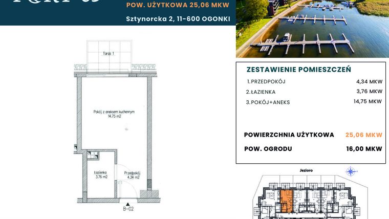 Rzut - Mieszkanie na sprzedaż 1 pokój o powierzchni 25,06 m² - numer B-02 w Port 69
