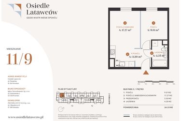 Rzut - Mieszkanie na sprzedaż 2 pokoje o powierzchni 34,33 m² - numer C11-9 w Osiedle Latawców