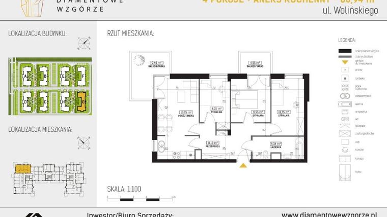 Rzut - Mieszkanie na sprzedaż 4 pokoje o powierzchni 65,94 m² - numer M56 w Diamentowe Wzgórze G