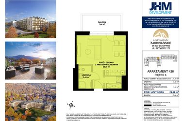 Rzut - Mieszkanie na sprzedaż 1 pokój o powierzchni 29,91 m² - numer 426 w Apartamenty Zakopiańskie