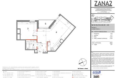 Rzut - Mieszkanie na sprzedaż 2 pokoje o powierzchni 48,45 m² - numer 25 w Zana 2