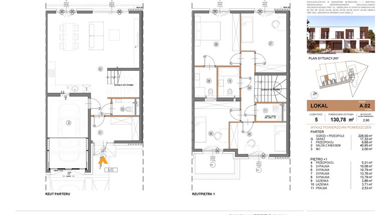 Rzut - Dom na sprzedaż 5 pokoi o powierzchni 130,78 m² - numer A.2 w Osiedle Prestige - Stare Babice