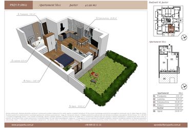 Rzut - Mieszkanie na sprzedaż 2 pokoje o powierzchni 42,99 m² - numer M02 w Przy Parku etap II