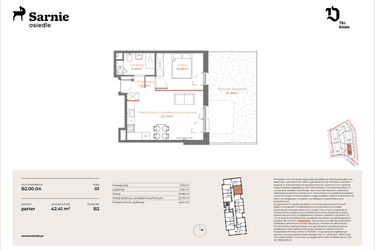 Rzut - Mieszkanie na sprzedaż 2 pokoje o powierzchni 42,41 m² - numer B2-00.04 w Sarnie Osiedle