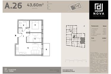 Rzut - Mieszkanie na sprzedaż 3 pokoje o powierzchni 43,6 m² - numer A26 w Nova Ceramiczna