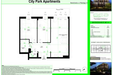Rzut - Mieszkanie na sprzedaż 3 pokoje o powierzchni 60,2 m² - numer 7.4. w City Park Apartments