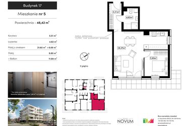 Rzut - Mieszkanie na sprzedaż 2 pokoje o powierzchni 48,42 m² - numer B17.M5 w Novum Rumia - bud. 17
