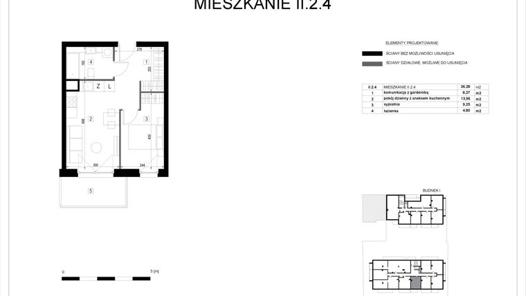 Rzut - Mieszkanie na sprzedaż 2 pokoje o powierzchni 36,28 m² - numer II.2.4 w Pryncypalna 66