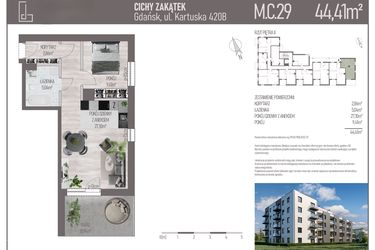 Rzut - Mieszkanie na sprzedaż 2 pokoje o powierzchni 44,41 m² - numer M.C.29 w Cichy Zakątek