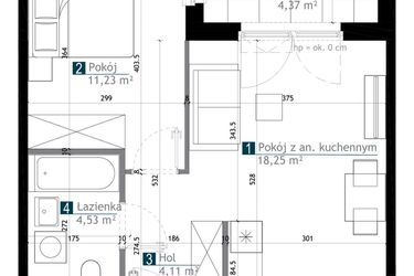 Rzut - Mieszkanie na sprzedaż 2 pokoje o powierzchni 38,12 m² - numer AA0102 w M Bemowo 3