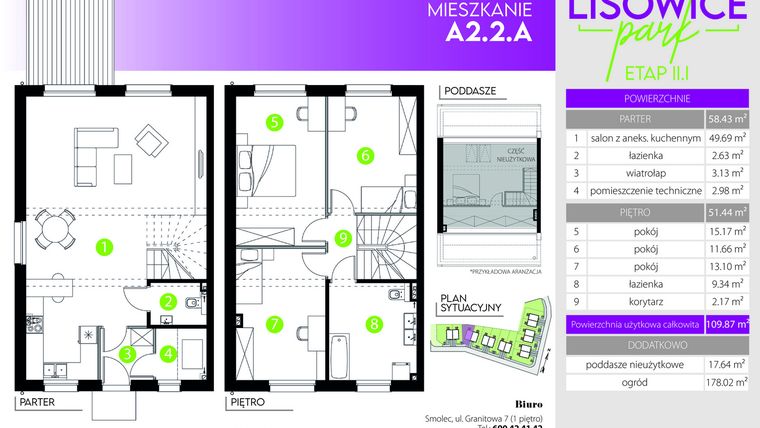Rzut - Mieszkanie na sprzedaż 4 pokoje o powierzchni 109,87 m² - numer A.2.2.A w Lisowice Milo Dobry Deweloper