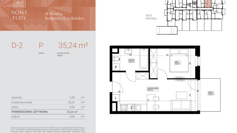 Rzut - Mieszkanie na sprzedaż 2 pokoje o powierzchni 35,24 m² - numer M2_NF.d w Nowe Flisy II