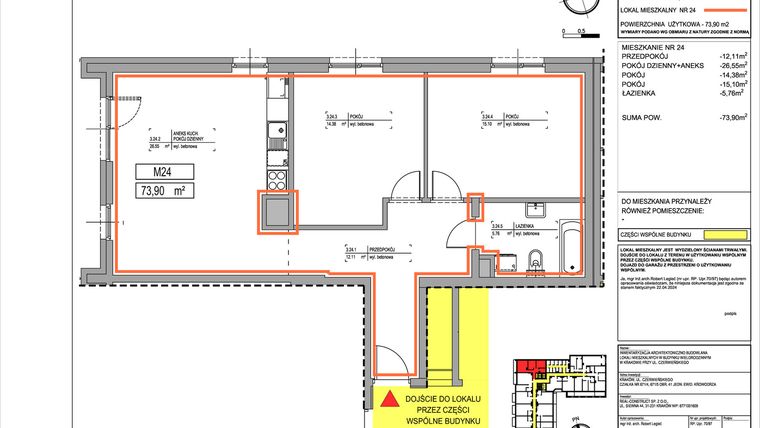 Rzut - Mieszkanie na sprzedaż 3 pokoje o powierzchni 73,9 m² - numer 3.24 w Czerwieńskiego 3