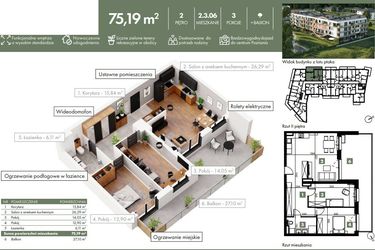 Rzut - Mieszkanie na sprzedaż 3 pokoje o powierzchni 75,19 m² - numer 02_03_06 w Ziębicka 30