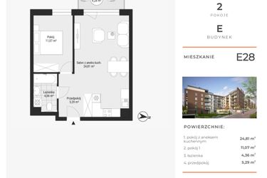 Rzut - Mieszkanie na sprzedaż 2 pokoje o powierzchni 45,53 m² - numer E28 w Na Koszutce II