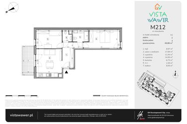 Rzut - Mieszkanie na sprzedaż 3 pokoje o powierzchni 60,88 m² - numer M212 w Vista Wawer