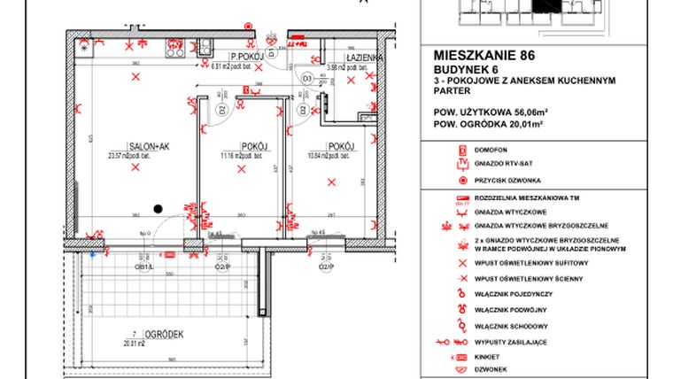 Rzut - Mieszkanie na sprzedaż 3 pokoje o powierzchni 56,06 m² - numer 6.86 w Osiedle 4 Pory Roku - Etap VII