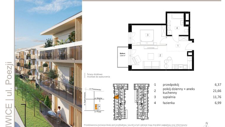 Rzut - Mieszkanie na sprzedaż 2 pokoje o powierzchni 46,78 m² - numer A.15 w Poezji