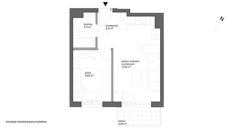 Rzut - Mieszkanie na sprzedaż 2 pokoje o powierzchni 36,07 m² - numer A.064 w Słoneczne Miasteczko - etap XV