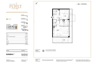 Rzut - Mieszkanie na sprzedaż 3 pokoje o powierzchni 76,57 m² - numer 8 w Warmiński Port etap III
