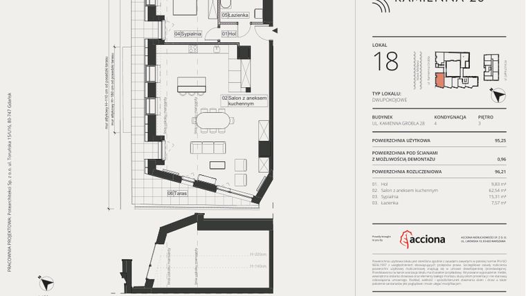 Rzut - Mieszkanie na sprzedaż 2 pokoje o powierzchni 96,21 m² - numer 18 w Kamienna 28