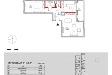 Rzut - Mieszkanie na sprzedaż 3 pokoje o powierzchni 74,07 m² - numer F.1.6.05 w ATAL SKY+ bud. D-F