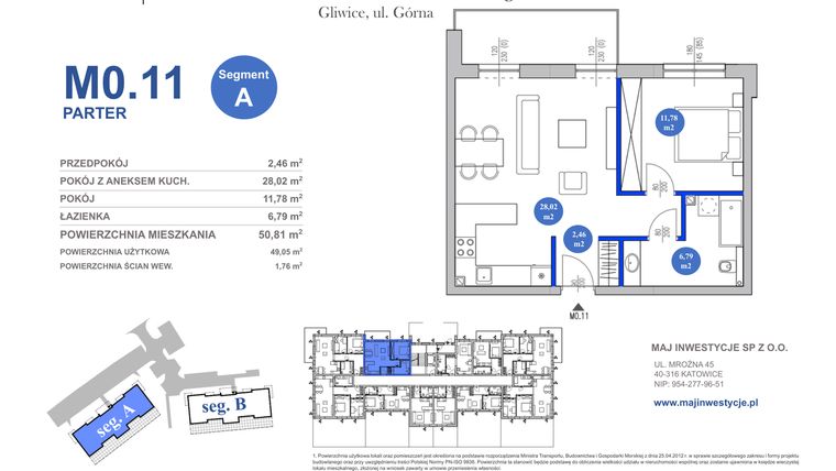 Rzut - Mieszkanie na sprzedaż 2 pokoje o powierzchni 50,81 m² - numer M0.11 w Osiedle Majowe 2.0 etap II