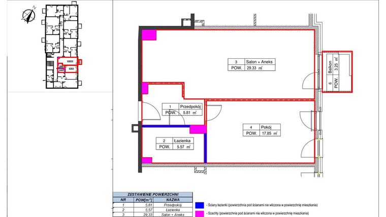 Rzut - Mieszkanie na sprzedaż 2 pokoje o powierzchni 59,27 m² - numer B3.5 w DzwoNova