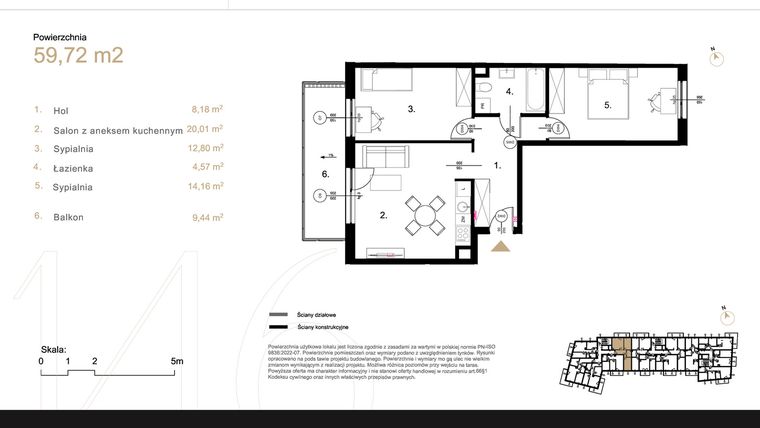 Rzut - Mieszkanie na sprzedaż 3 pokoje o powierzchni 59,72 m² - numer K1.15 w Korkowa 146