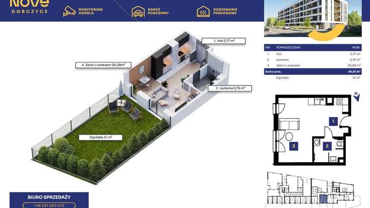 Rzut - Mieszkanie na sprzedaż 1 pokój o powierzchni 34,61 m² - numer M04 w Nove Dobczyce