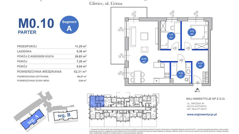 Rzut - Mieszkanie na sprzedaż 3 pokoje o powierzchni 60,27 m² - numer M0.10 w Osiedle Majowe 2.0 etap II
