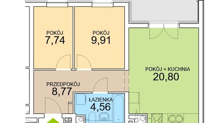 Rzut - Mieszkanie na sprzedaż 3 pokoje o powierzchni 52,06 m² - numer 12B.14 w Łężyca Inwestycyjna
