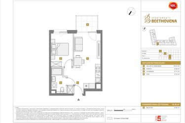 Rzut - Mieszkanie na sprzedaż 2 pokoje o powierzchni 35,4 m² - numer A66 w Apartamenty Beethovena