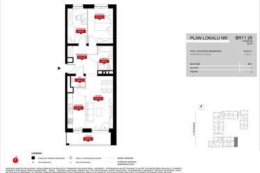 Rzut - Mieszkanie na sprzedaż 3 pokoje o powierzchni 64,76 m² - numer BR11/26 w Browary Wrocławskie 2
