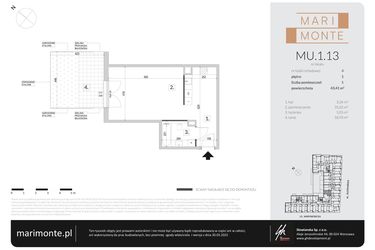 Rzut - Mieszkanie na sprzedaż 1 pokój o powierzchni 43,41 m² - numer MU.1.13 w Marimonte - apartamenty inwestycyjne